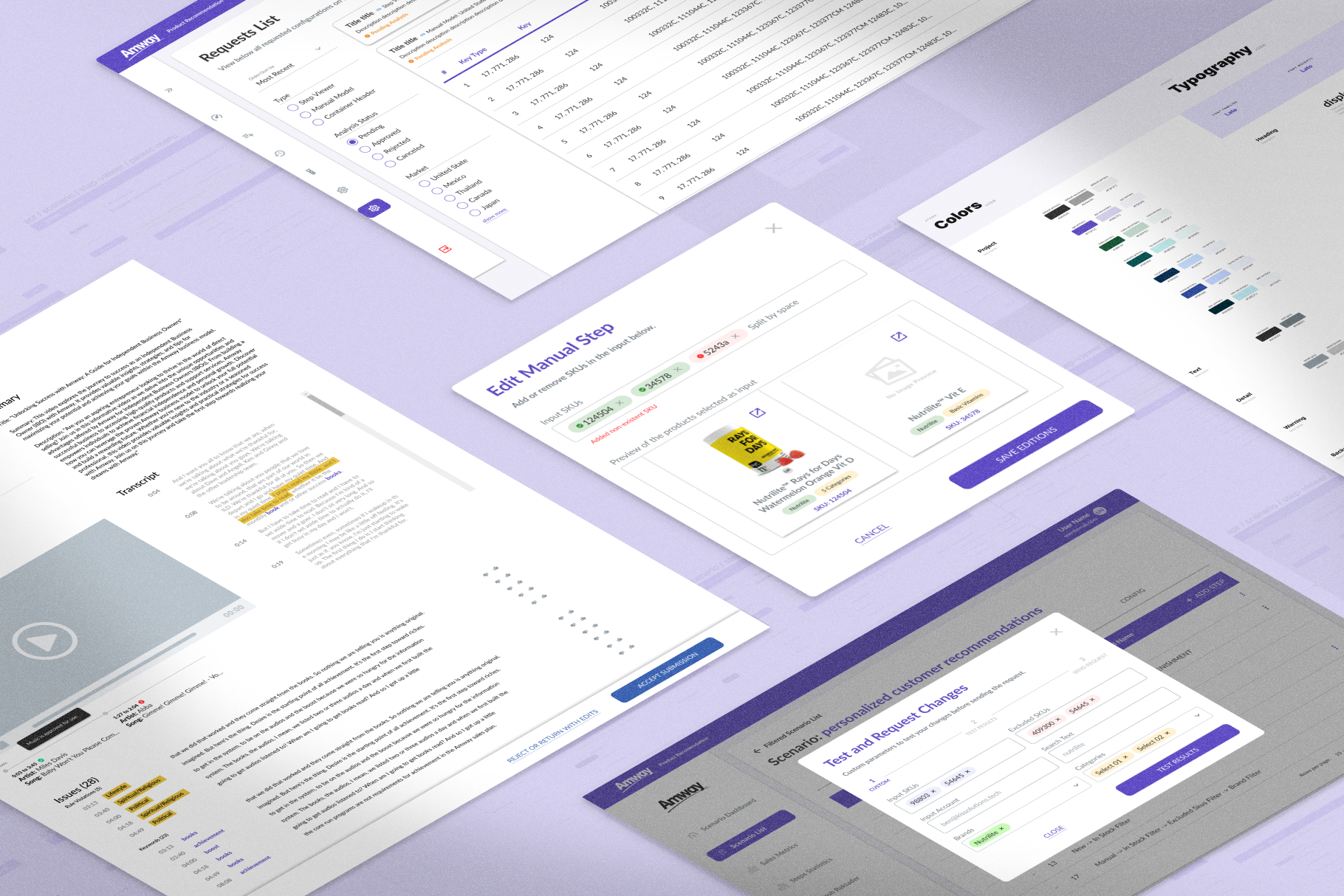 The Amway product suite — six tools rendered as an isometric stack with shared visual language.