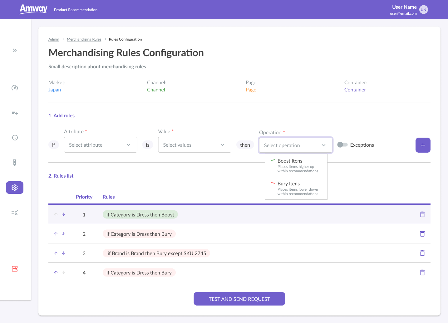 Merchandising Rules Manager interface